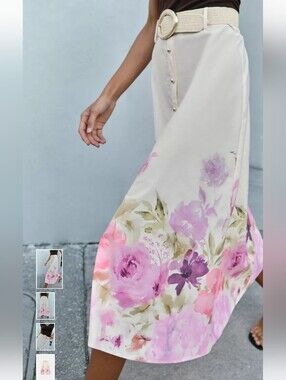 Floral Cream and Pink Midi Skirt